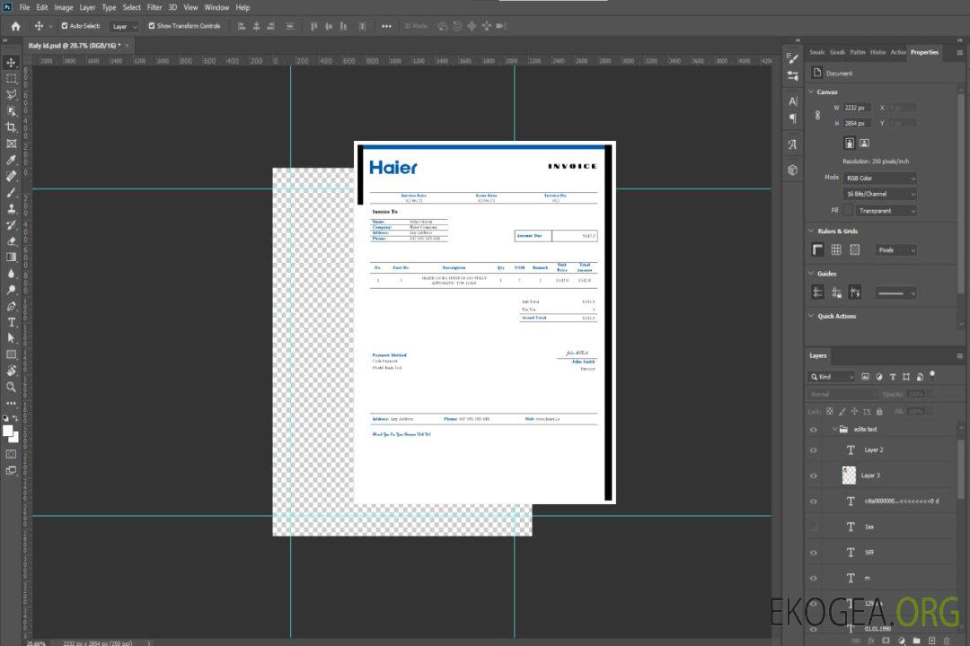 Facture Haier aux États , Unis template Facture Haier aux États , Unis template